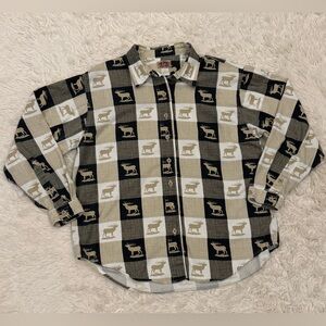 Vintage Barn Fly Men’s Elk Print Button Up Shirt Large Deer Lodge Western Cotton